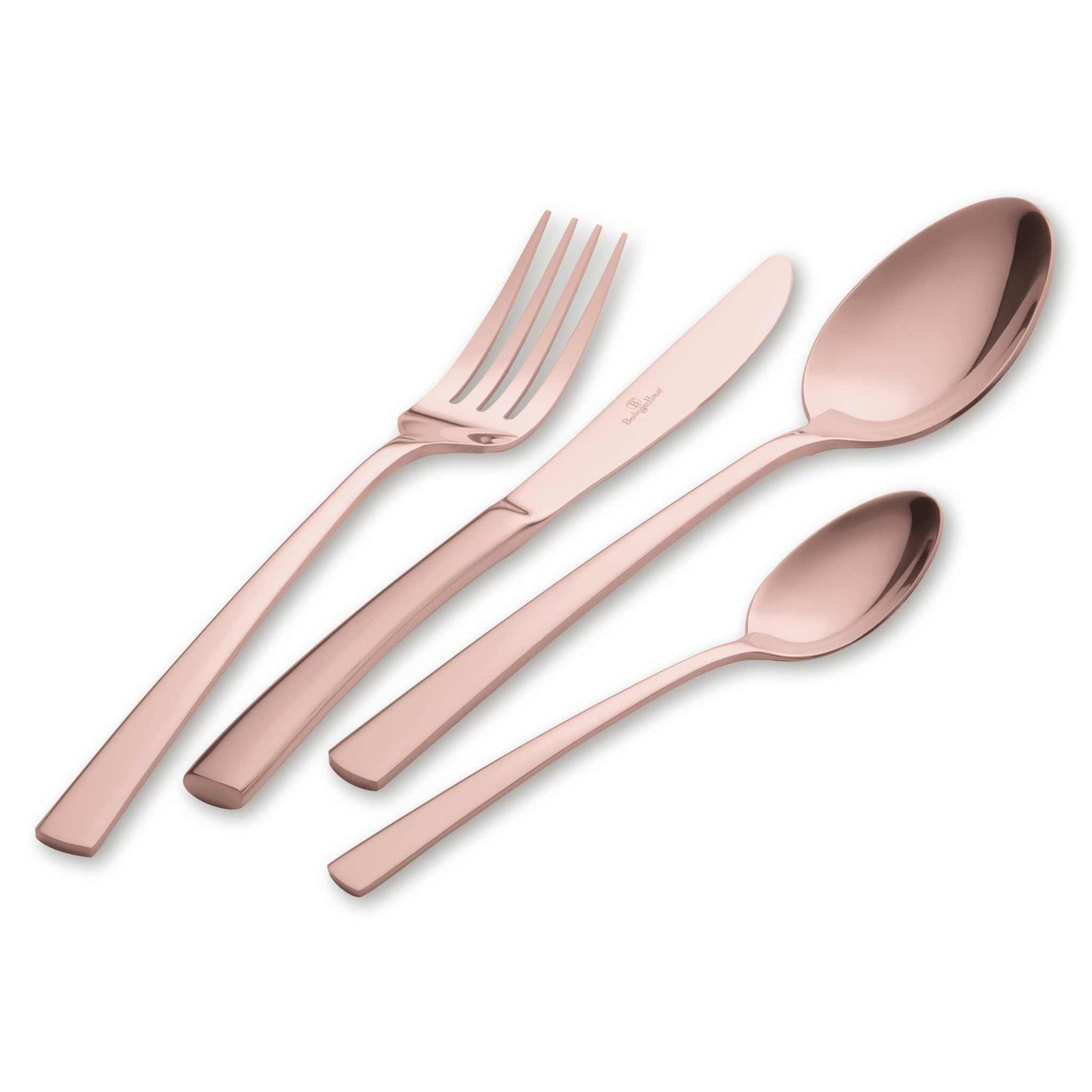 Set De Cubiertos De 24 Piezas Con Revestimiento Pvd Color Oro Rosa Y Acabado Pulido Espejo.