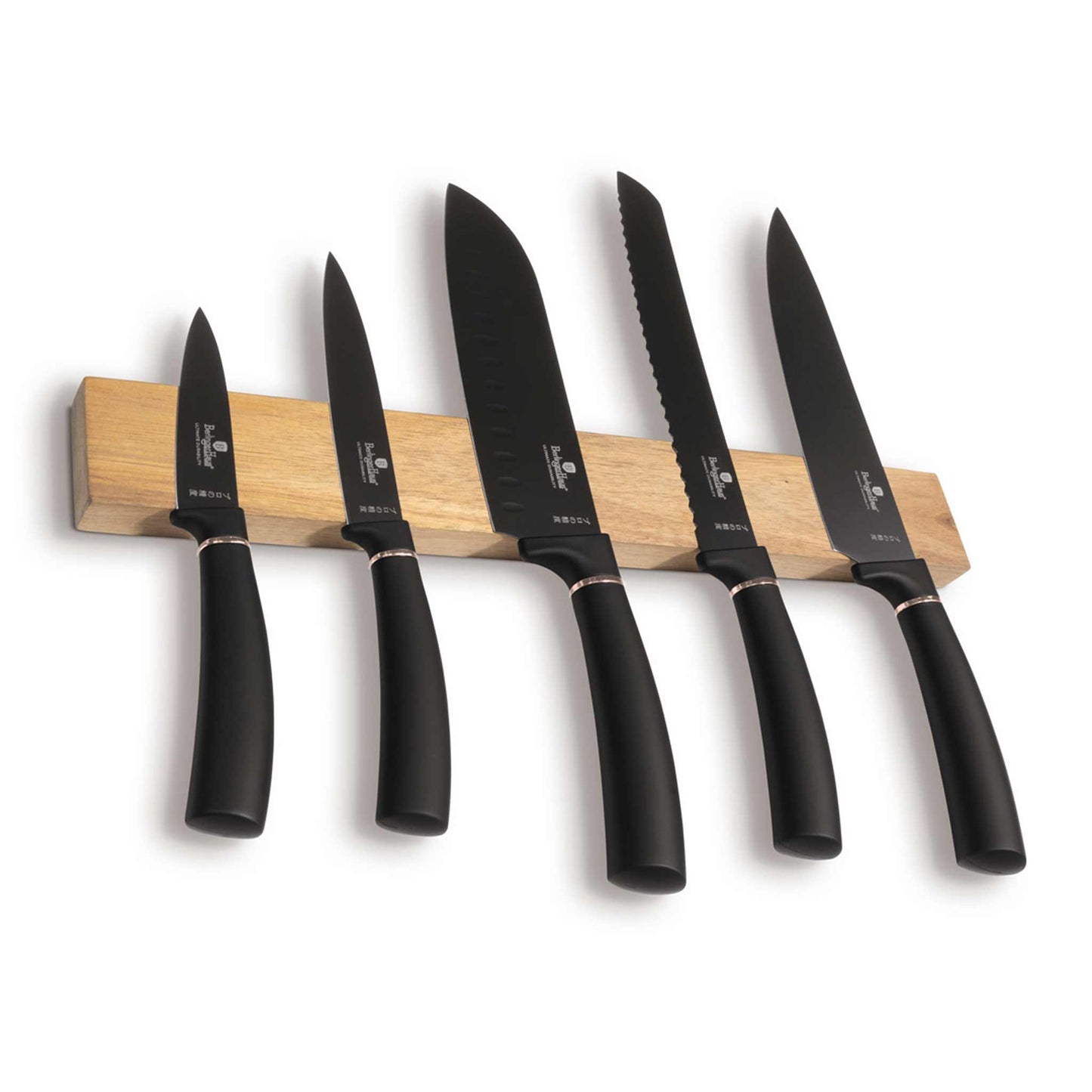 Set De 6 Cuchillos Con Colgador Magnético De Madera De Bambú.