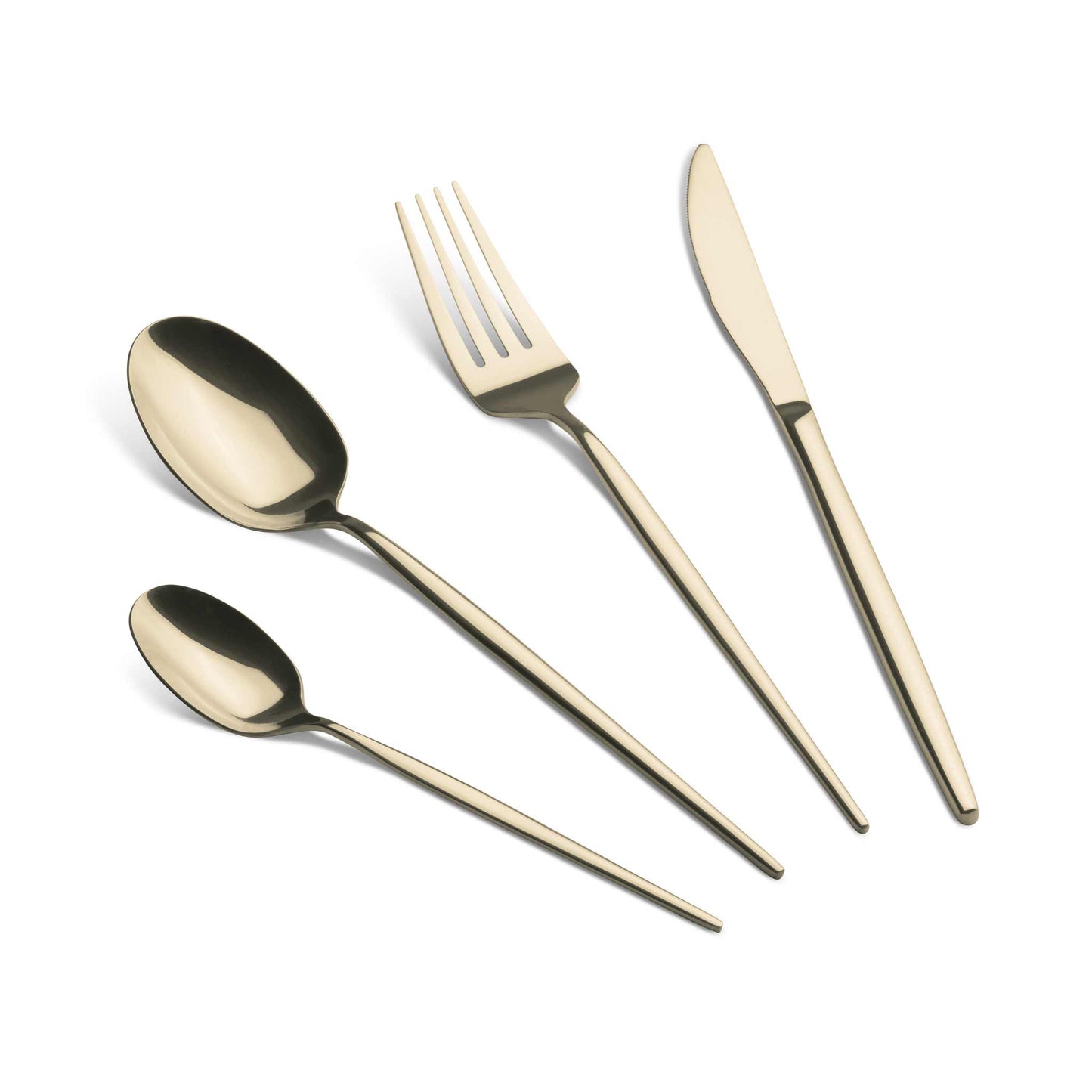 Set De Cubiertos De 24 Piezas Con Revestimiento Pvd Dorado Y Acabado Pulido Espejo.