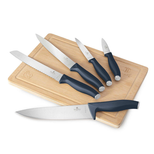 Set De 6 Cuchillos Con Tabla De Cortar De Bambú