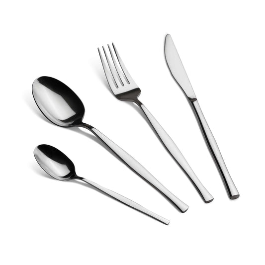 Set De Cubiertos De 24 Piezas, Plateado Espejo Pulido.
