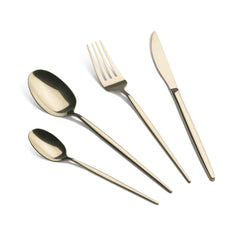 Set De Cubiertos De 24 Piezas Con Revestimiento Pvd Dorado Y Acabado Pulido Espejo.