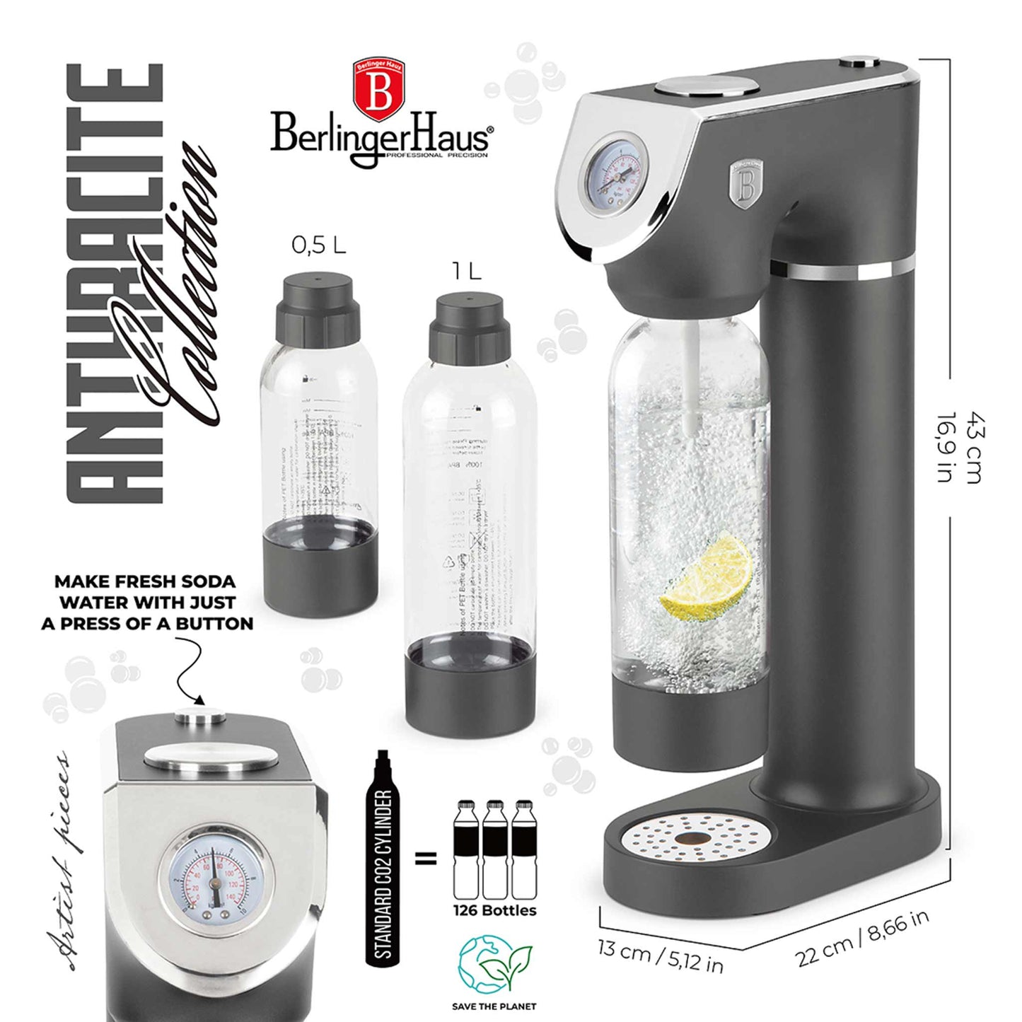 Máquina Para Hacer Refrescos Con 2 Botellas Y Barómetro, Compatible Con Cilindros De Co2 De Tamaño Universal.