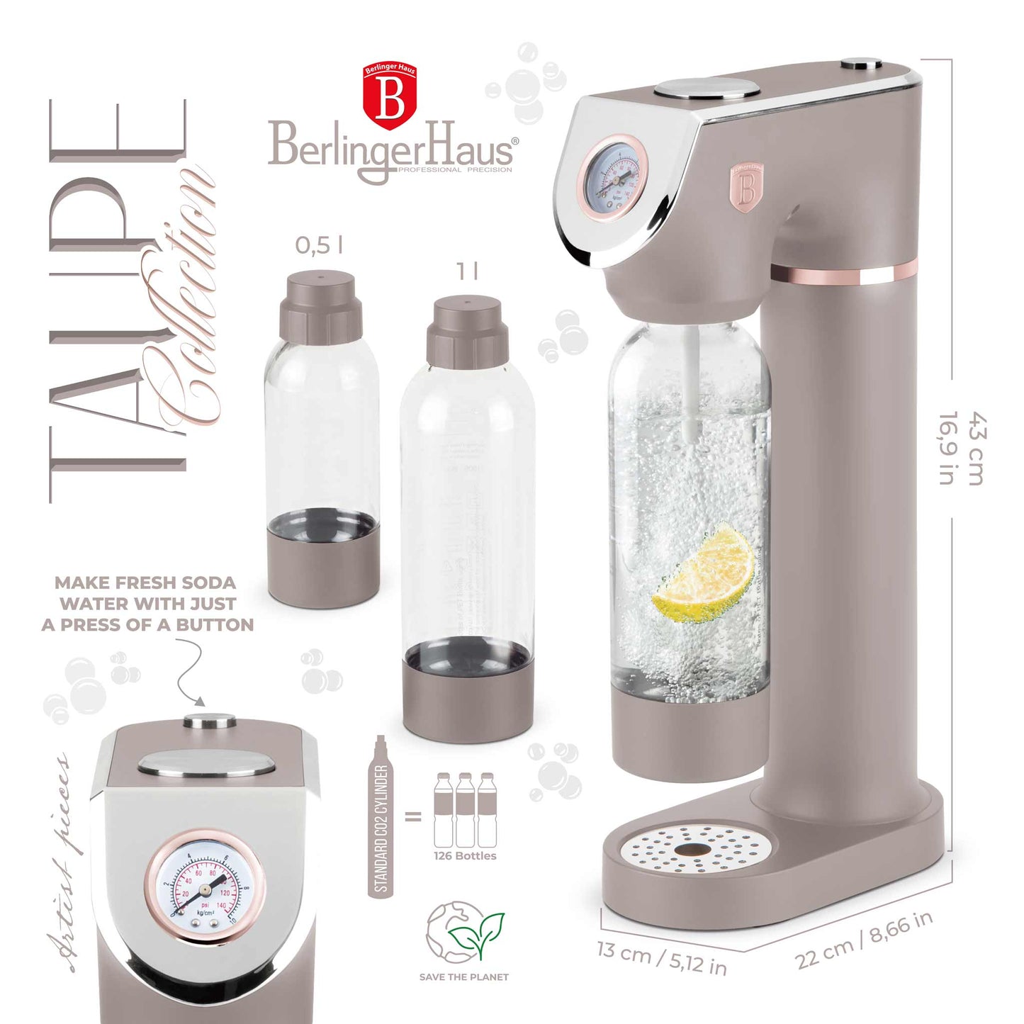 Máquina Para Hacer Refrescos Con 2 Botellas Y Barómetro, Compatible Con Cilindros De Co2 De Tamaño Universal.