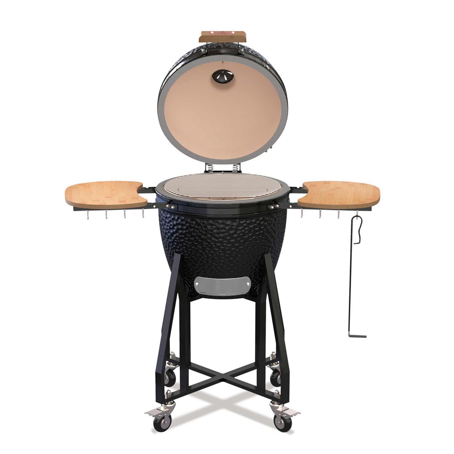 Parrilla Kamado Con Soporte Alto Y Estantes Laterales.
