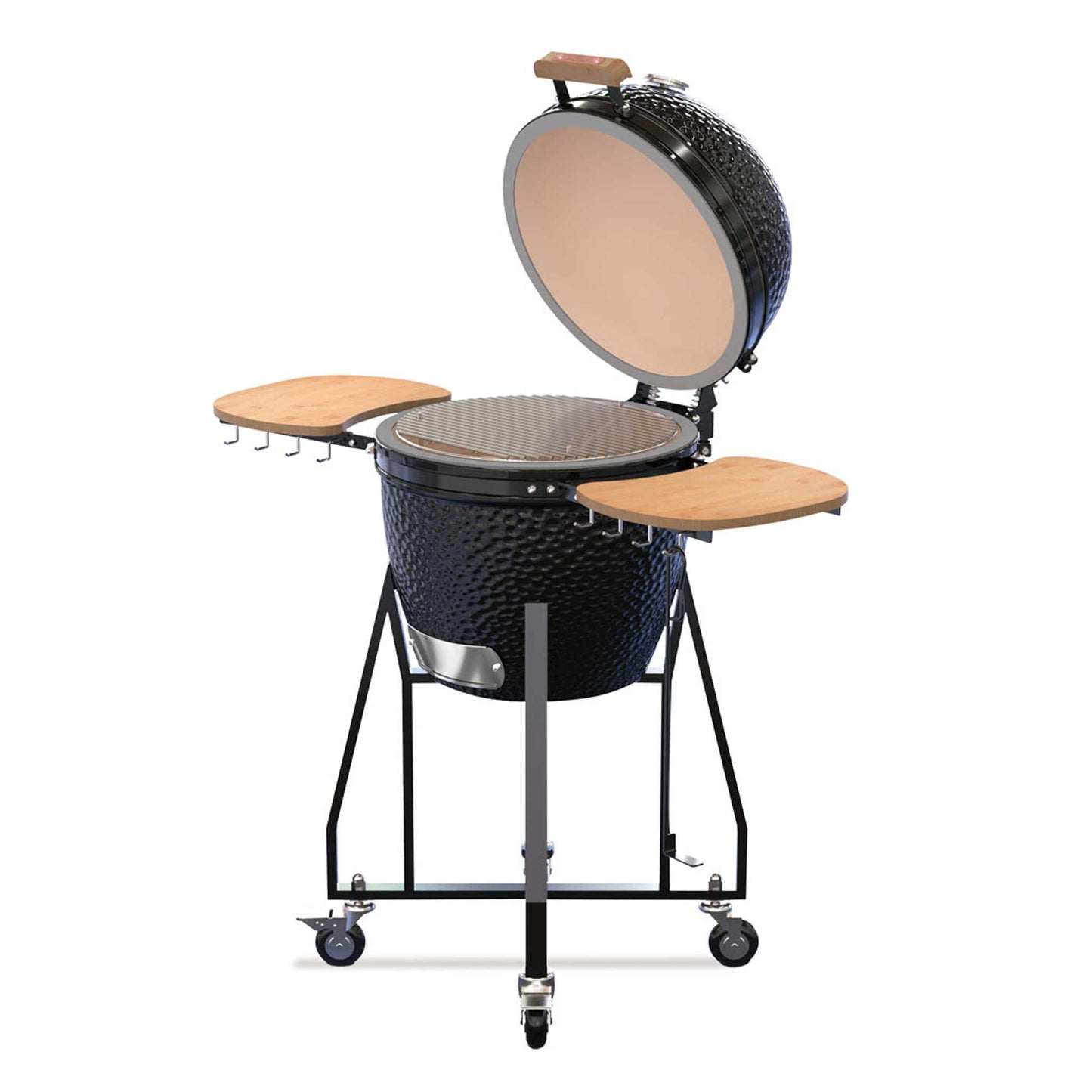 Parrilla Kamado Con Soporte Alto Y Estantes Laterales.