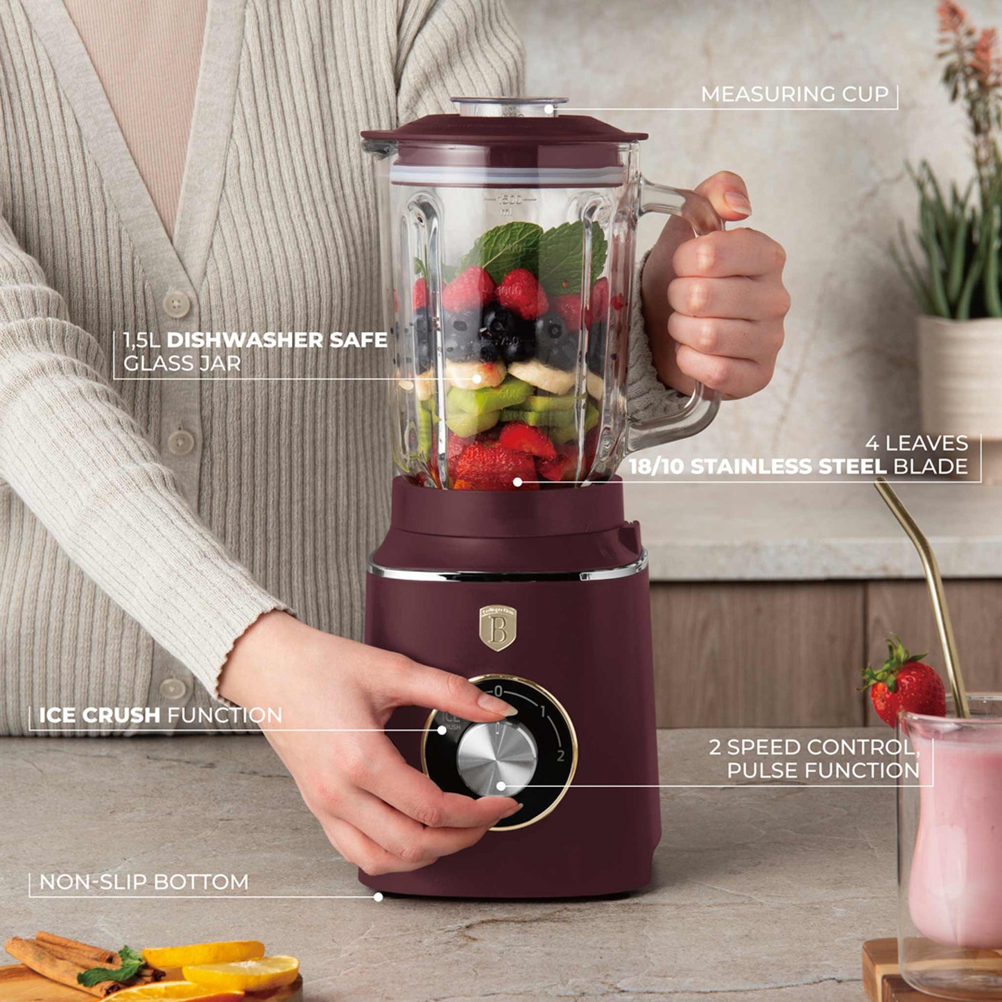 Batidora De Mesa Con Jarra De Vidrio De 1,5 L Y 1000 W.