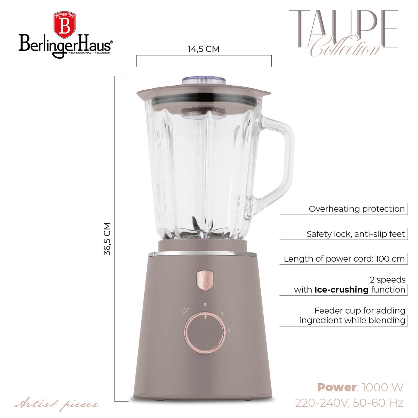 Batidora De Mesa Con Jarra De Vidrio De 1,5 L Y 1000 W.