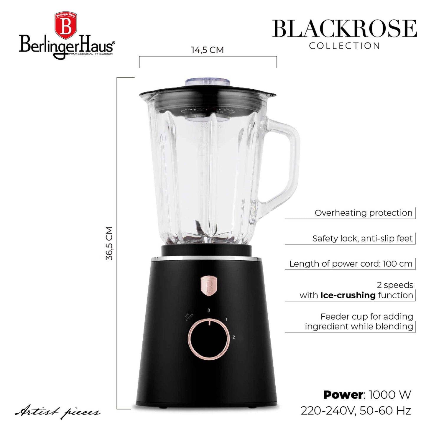 Batidora De Mesa Con Jarra De Vidrio De 1,5 L Y 1000 W.