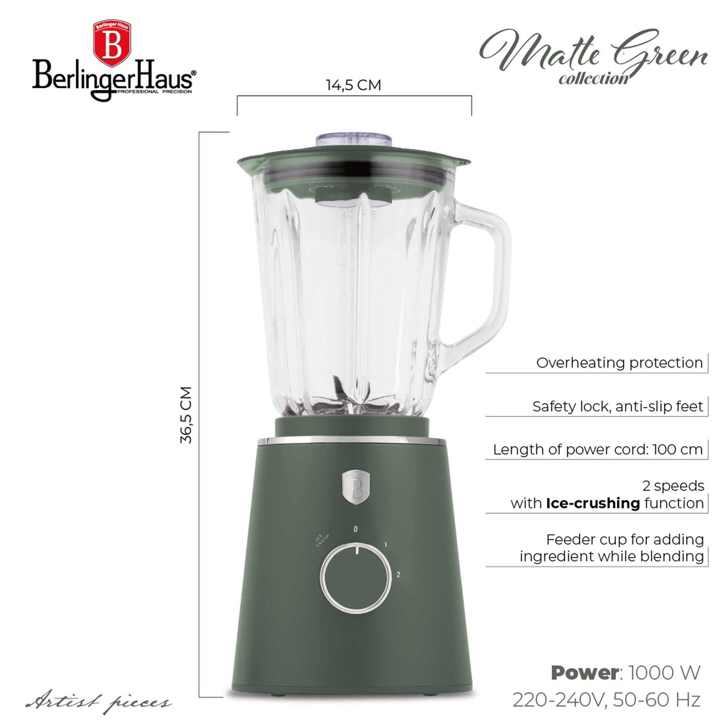 Batidora De Mesa Con Jarra De Vidrio De 1,5 L Y 1000 W.