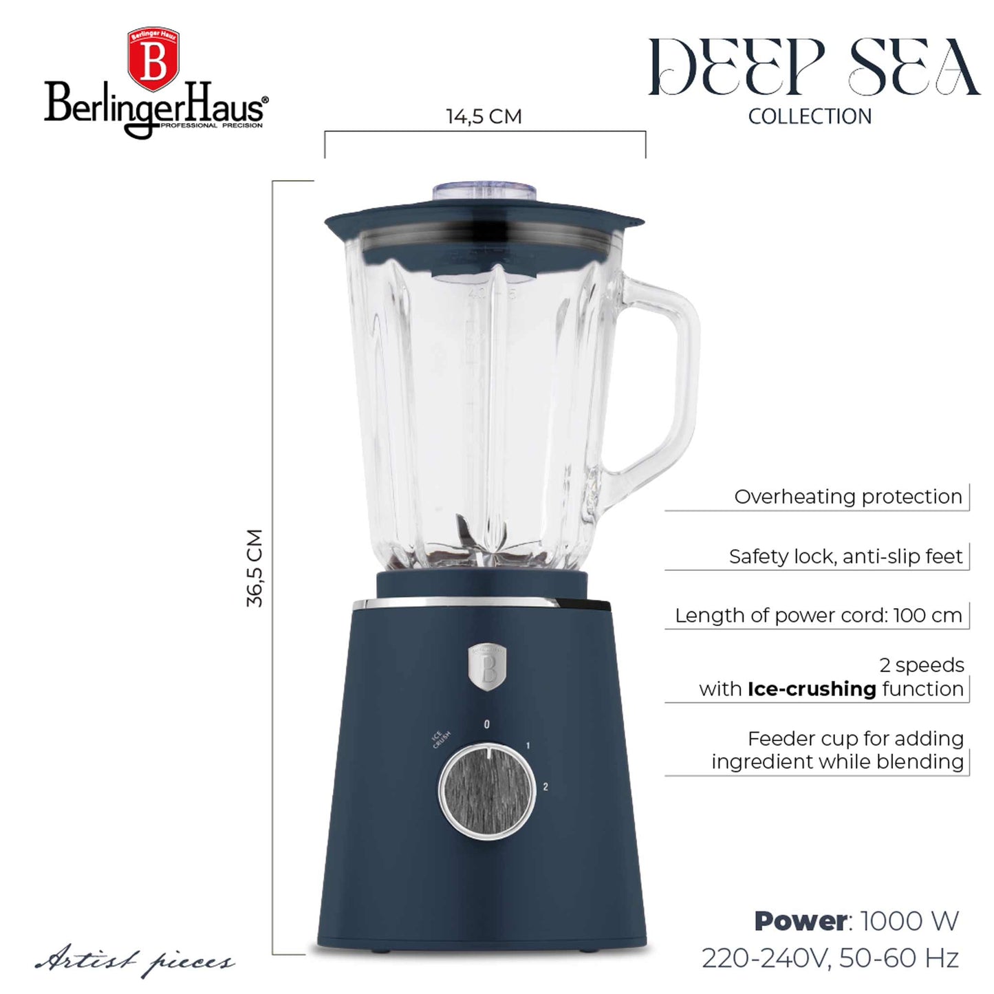 Batidora De Mesa Con Jarra De Vidrio De 1,5 L Y 1000 W.